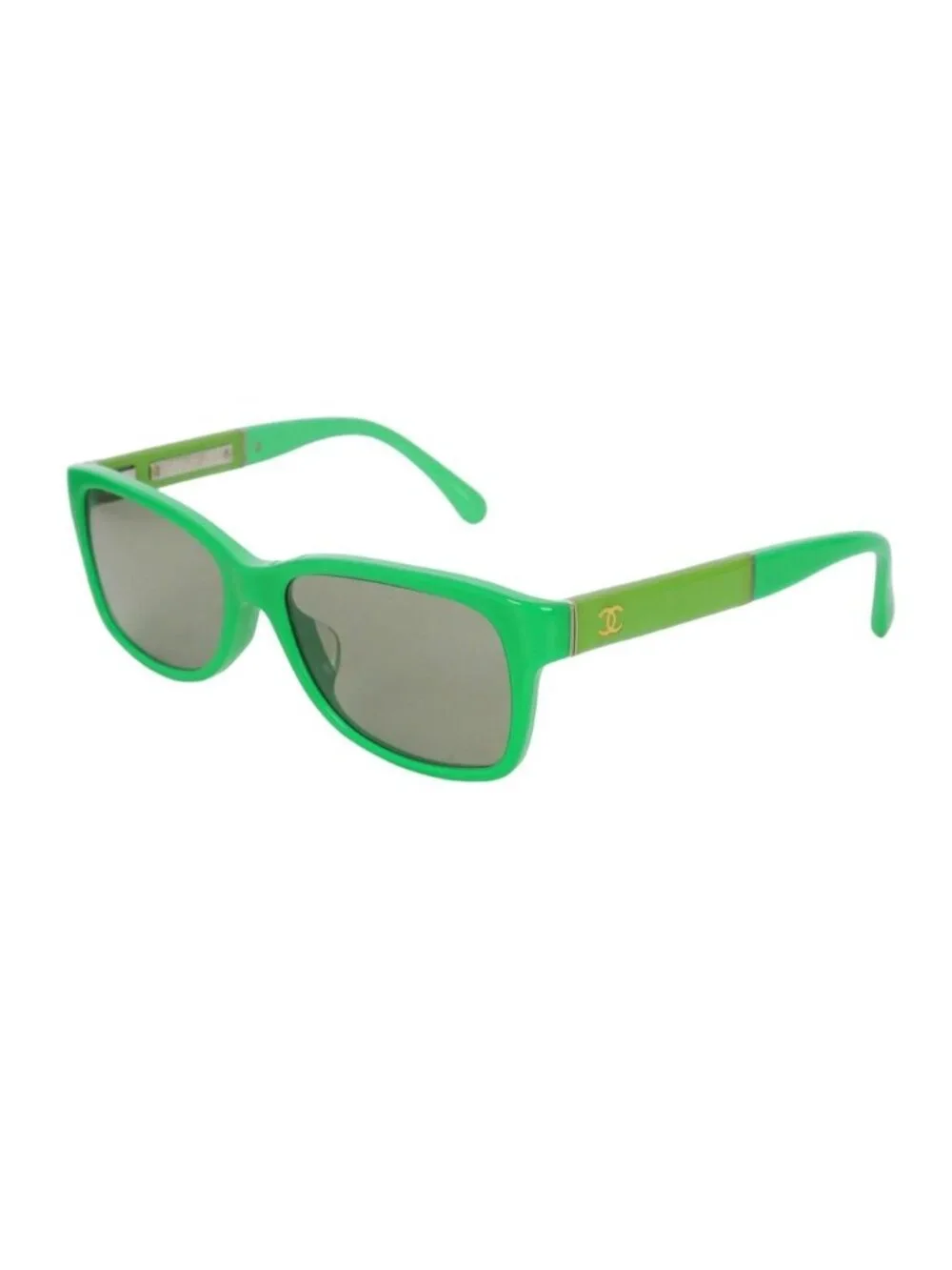 Chanel CC Logo Square Sunglasses Color Block Green Eyewear